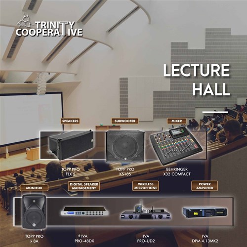 pa-sound-system-for-lecture-hall-in-education-institution-topp-pro-flx-5-ks18s-x-8a-iva-pro-ud2-dpm-413mk2-pro-48dx-behringer-x32-compact